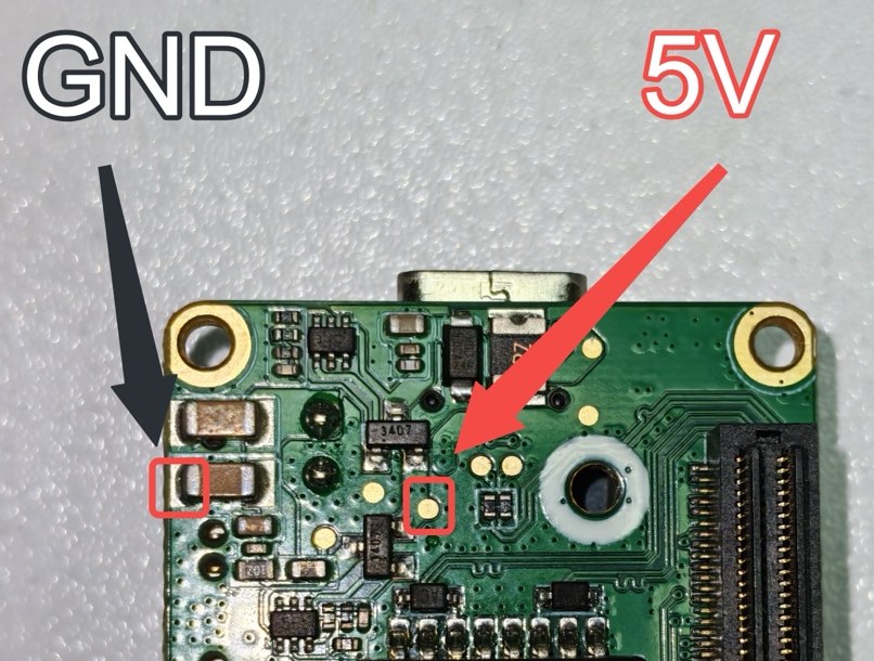 reCamera B3 PoE 底板上的 5V 与 GND 焊盘