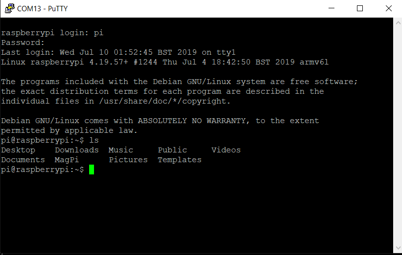 Raspberry Pi SSH window