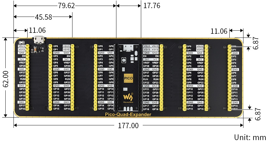 Quad GPIO Expander for Raspberry Pi Pico, Four Sets of Male