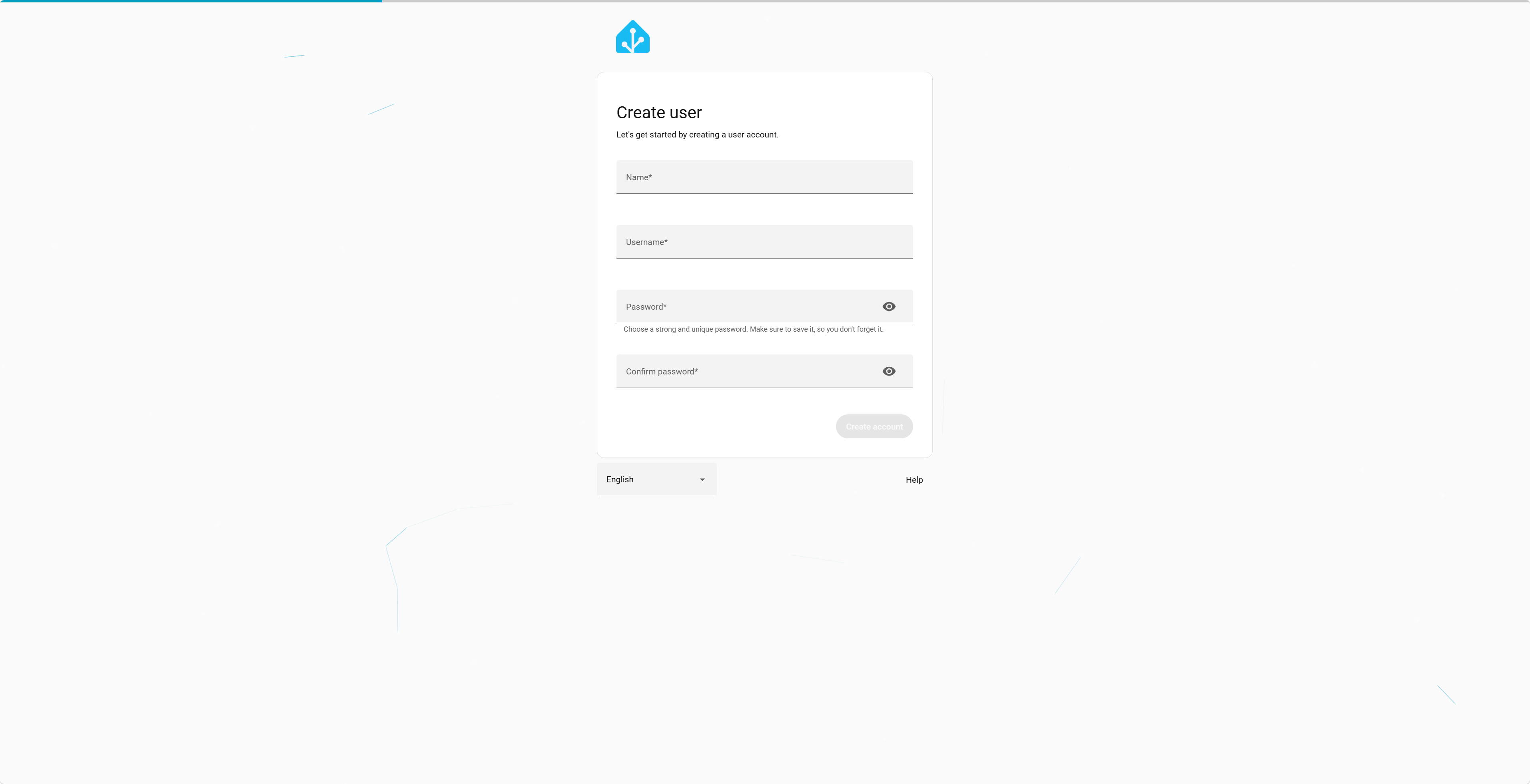 Página de creación de usuario de Home Assistant en reComputer RK3576