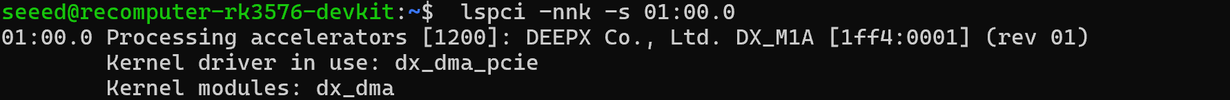 DX-M1-PCIe-Gerät und Treiber im Terminal