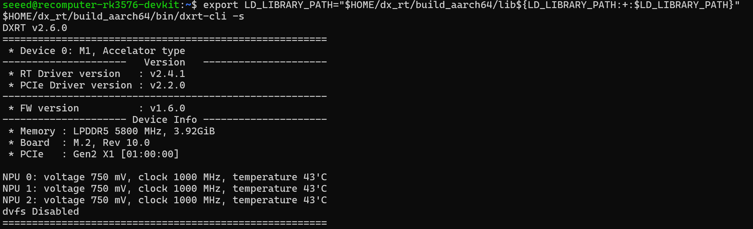 DX-RT- und DX-M1-Status im Terminal