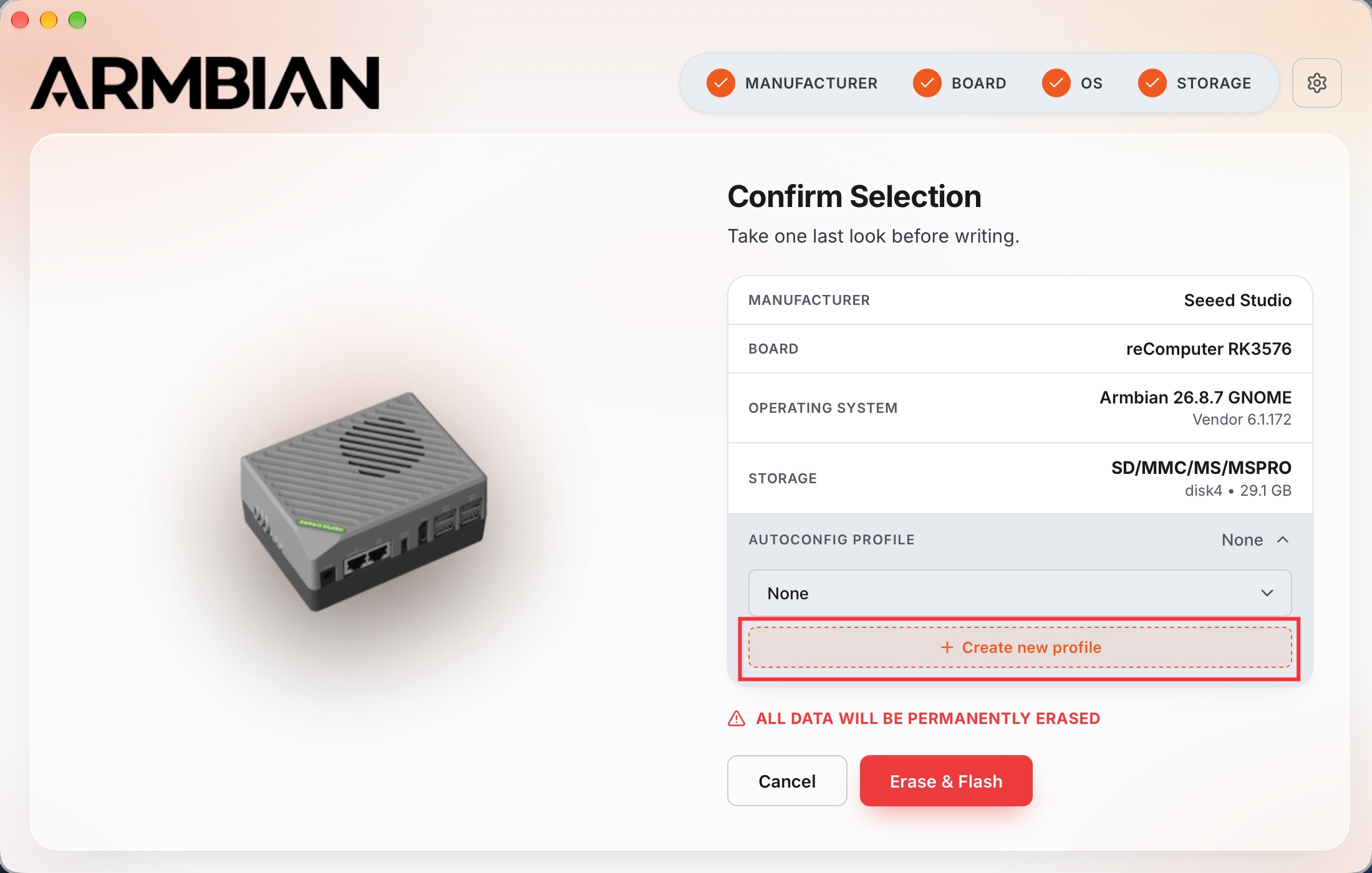 Creación de un perfil de configuración automática en la pantalla de confirmación