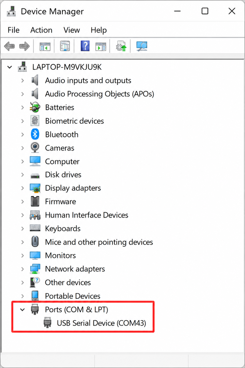 Wio Tracker L1 serial port in Windows Device Manager