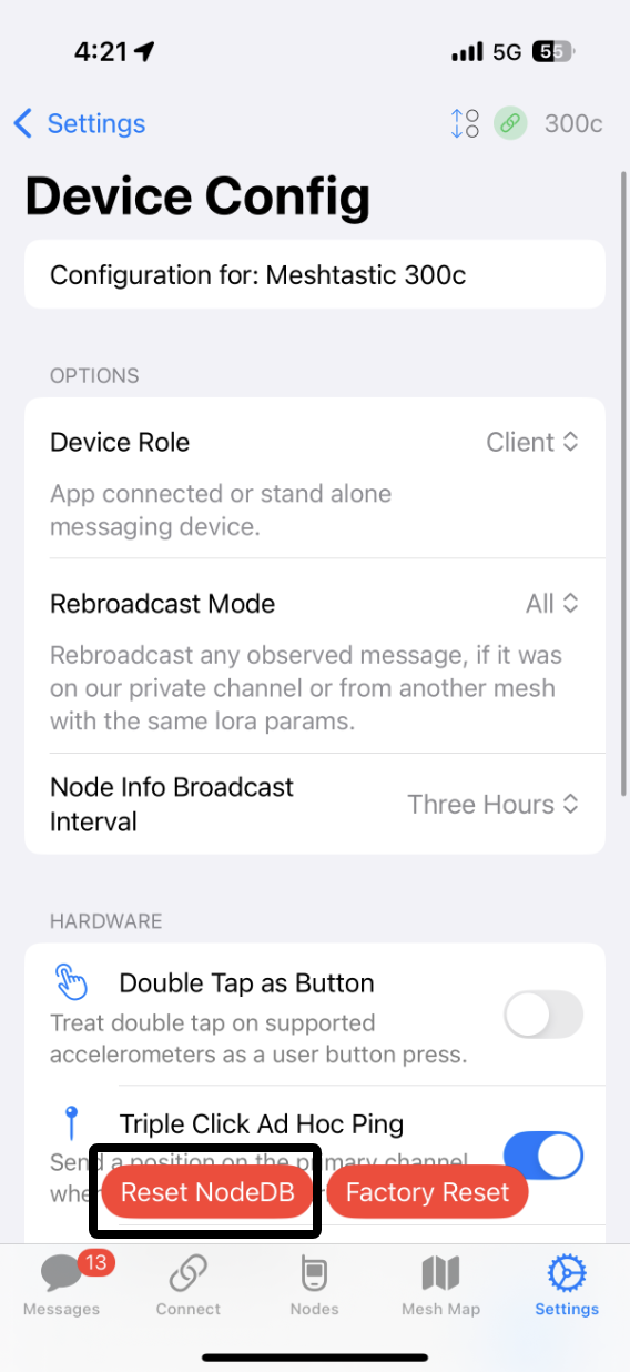 Reset NodeDB button in Device Config