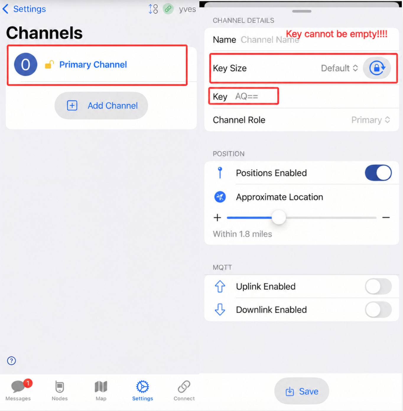 Check primary channel PSK in the iOS app