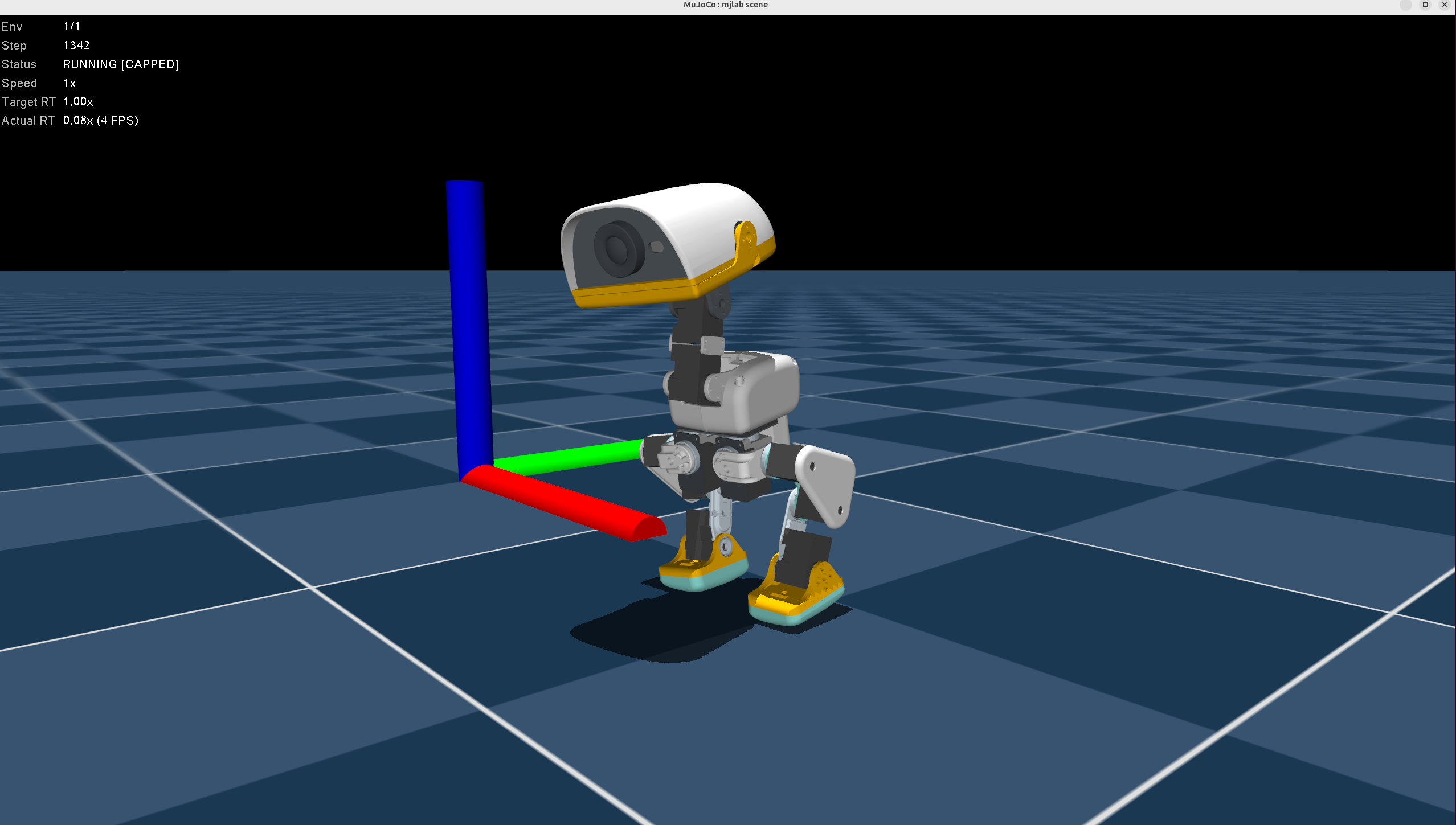 One Microduck visualized while the backend trains 4096 environments