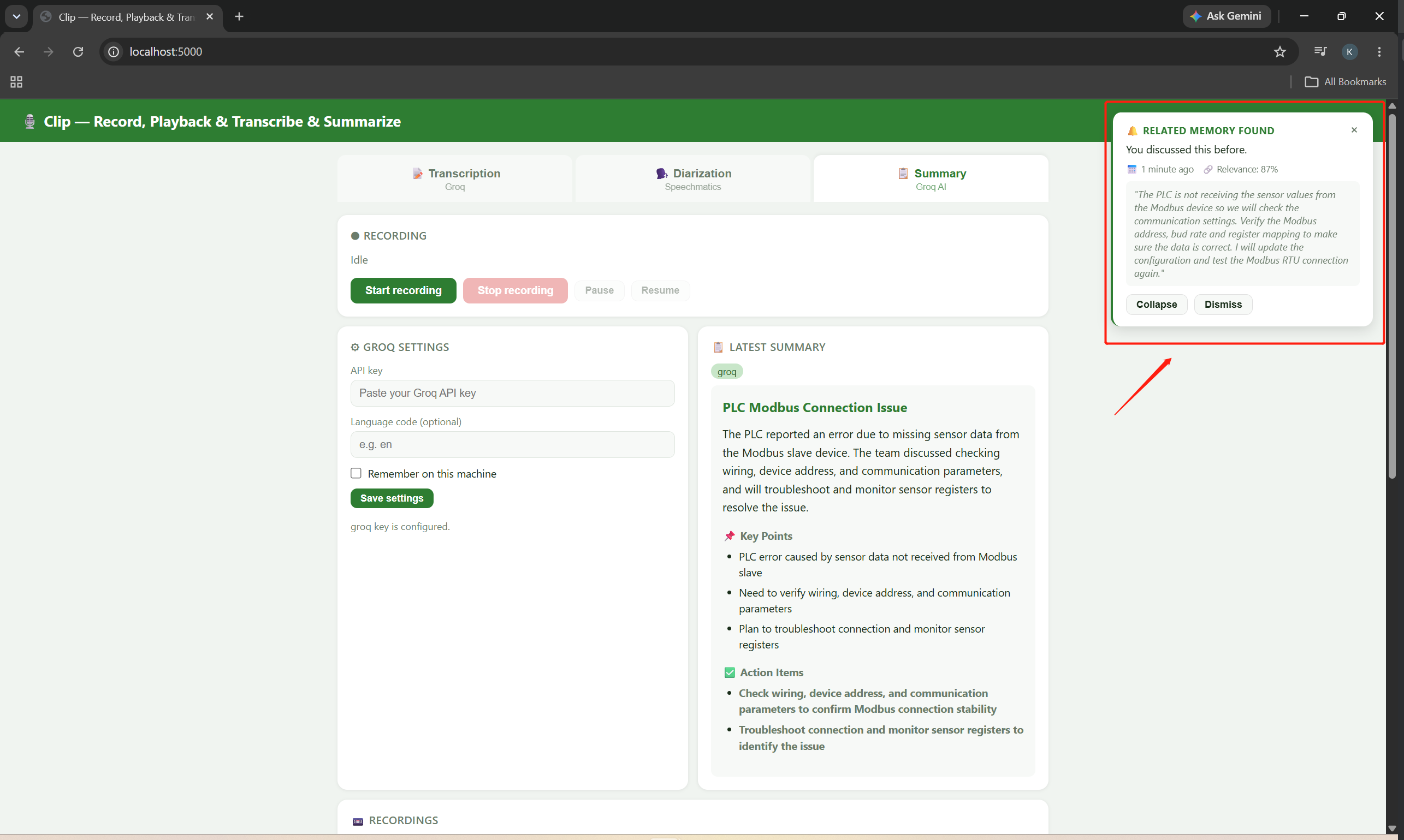 Interface de transcrição