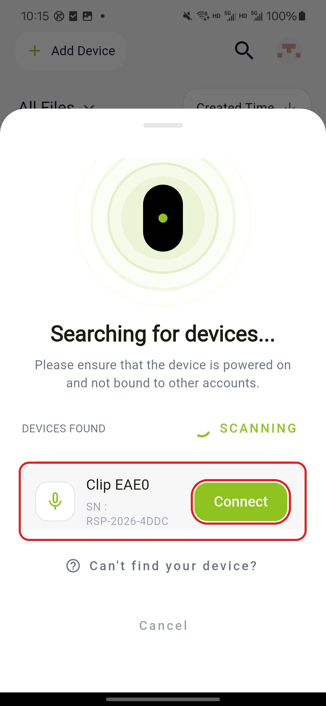 Select and connect to the matching reSpeaker Clip device