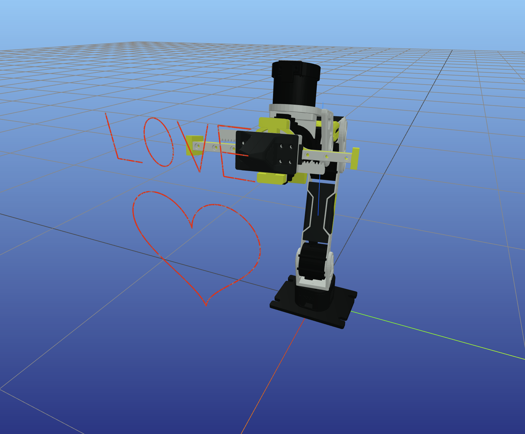 Resultado do desenho do coração e LOVE com viz_test.py