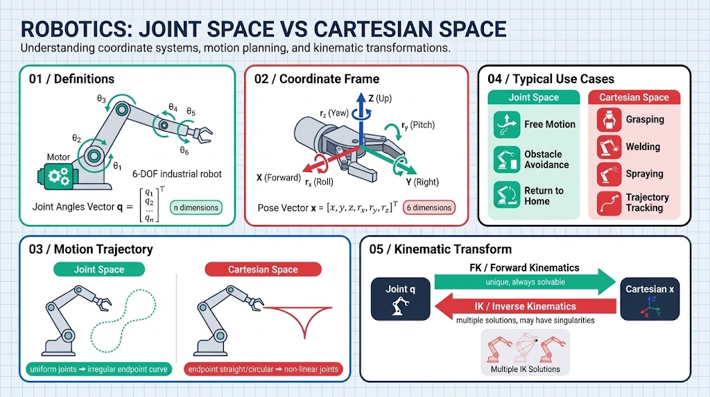 Joint space versus Cartesian space, full overview