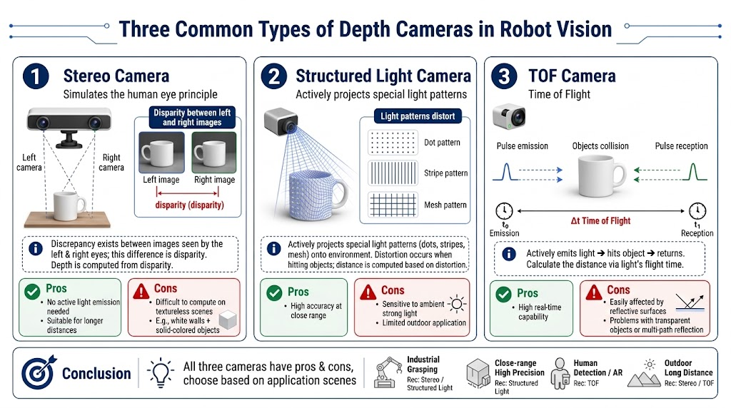 Stereo, structured-light and TOF depth cameras
