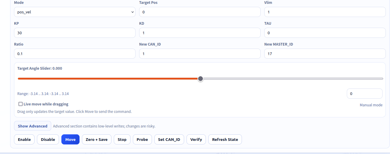 Motor parameters and enable