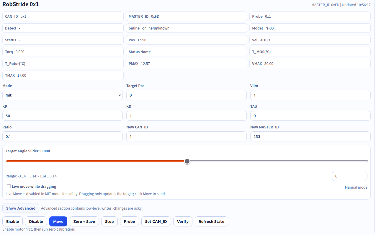 Motor parameters and enable