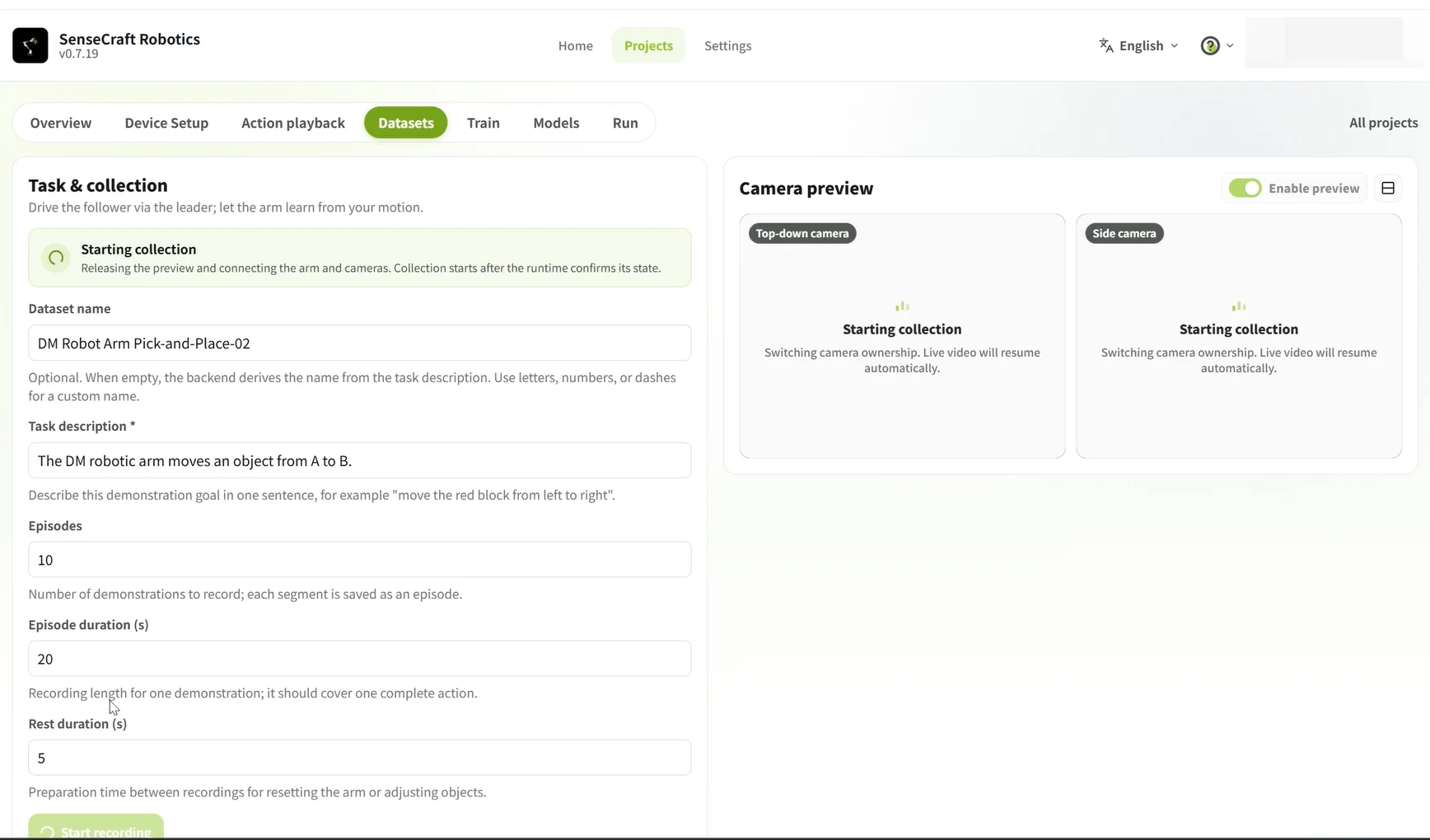 Configure a data collection task