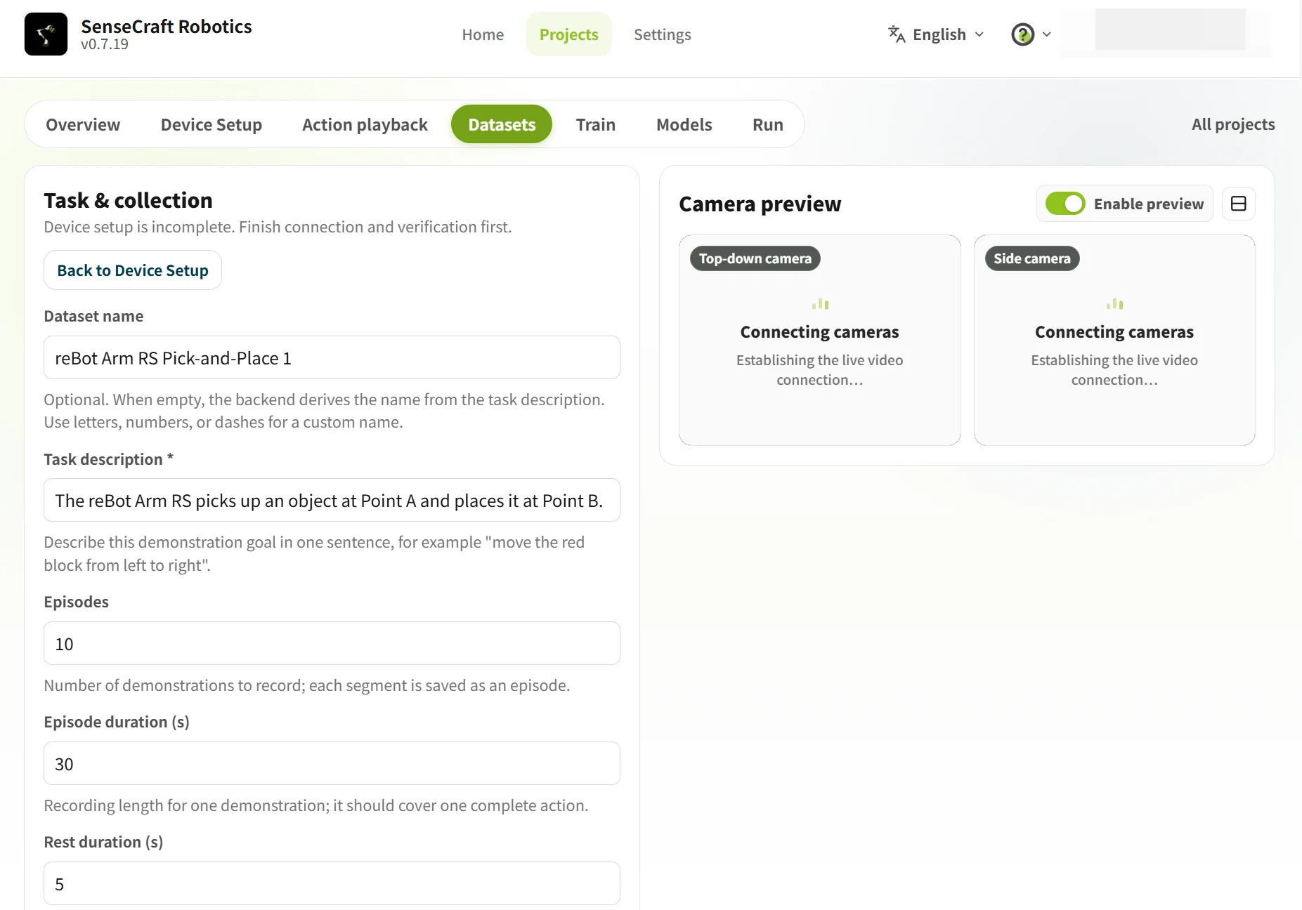 Configure a data collection task