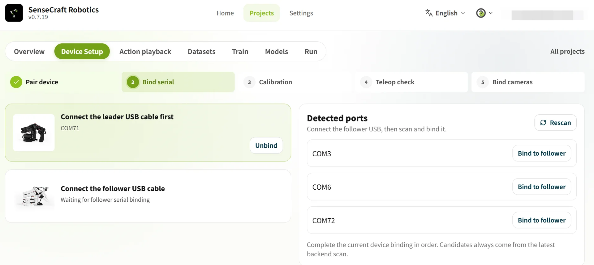 Bind the Leader and Follower serial ports