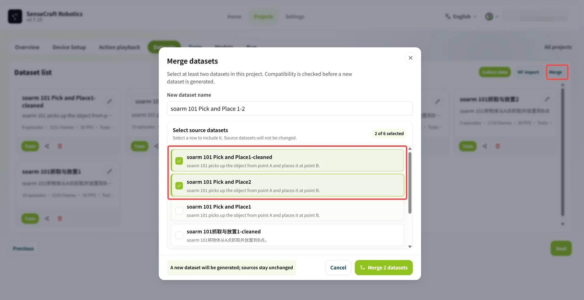 Merge datasets